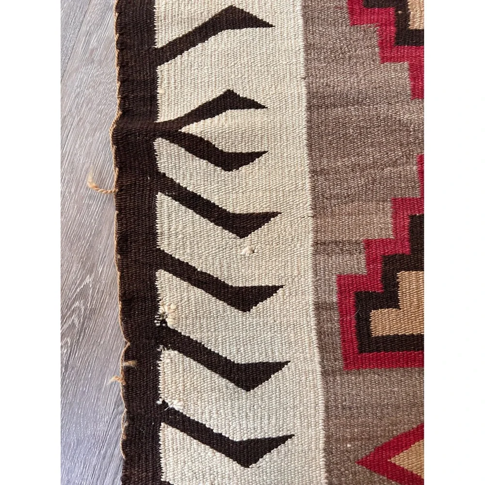 Vintage Southwest Handwoven Wool Rug Navajo Style Tribal Earth Tones 51x28.5
